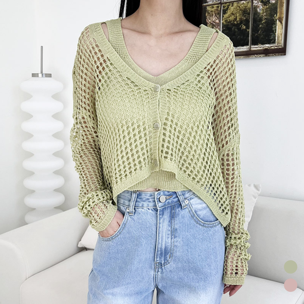 그물망니트 여름용 망사 그물망 나시 크롭 썸머 가디건 세트