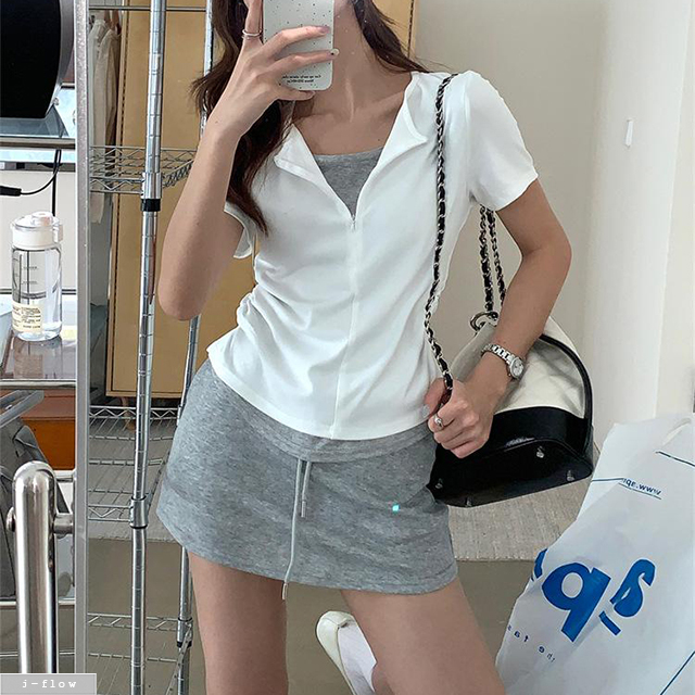 레이미 나시 레이어링 아노락 집업 반팔 티셔츠 4col 봄 여름 이중 투피스 제이플로우 - 상품 이미지