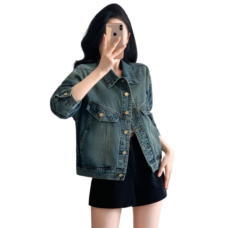 봄 가을 여성 루즈핏 기본 데님자켓 빈티지워싱 캐주얼룩 면혼방자켓 레트로블루 - 상세 이미지 3