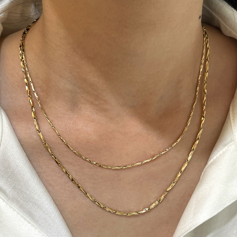 14K 18K 2mm 컷팅 꼬임 대나무 체인 목걸이 줄 레이어드 여자 선물 데일리 - 상품 이미지