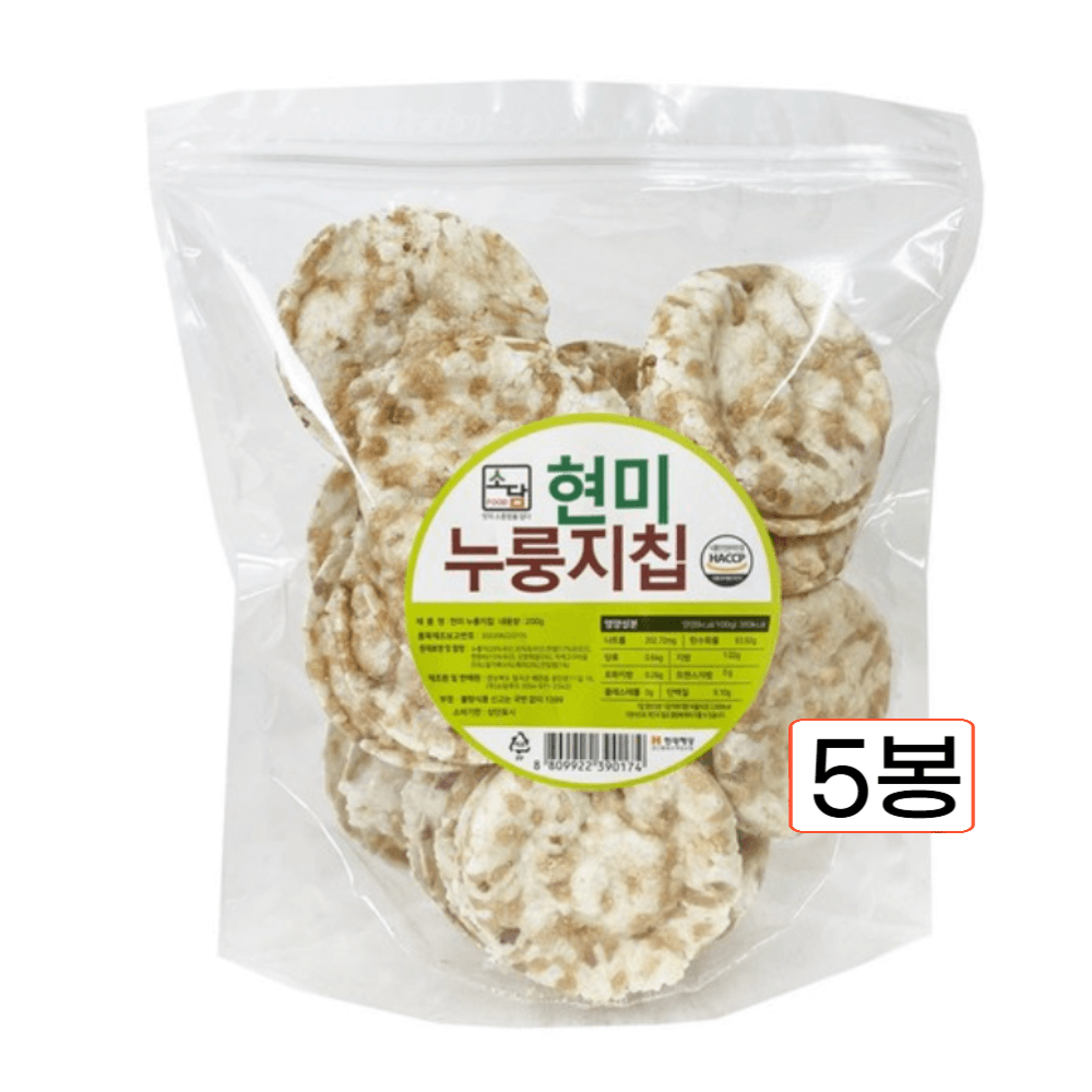 소담푸드 현미 누룽지칩 어린이 어르신 영양 간식 200g 5봉 : 일동상사