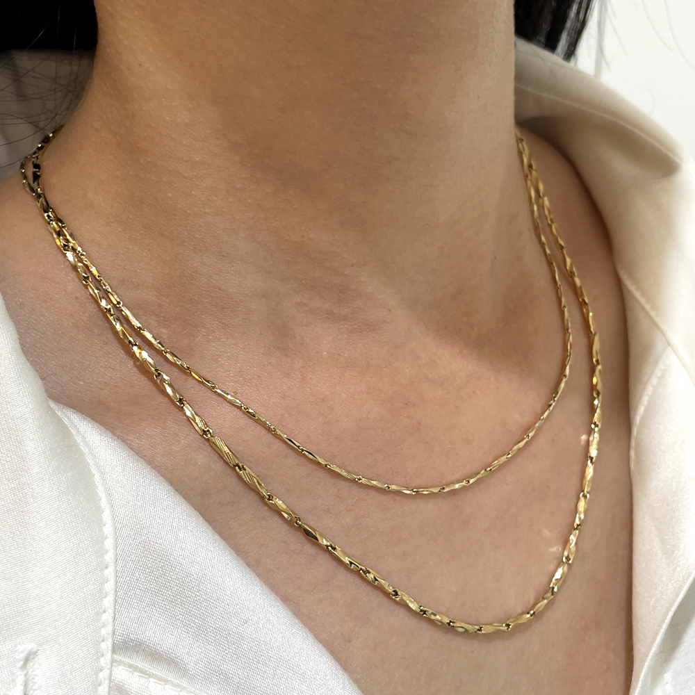 14K 18K 1.2mm 컷팅 꼬임 대나무 체인 목걸이 줄 레이어드 여자 선물 데일리 - 상품 이미지