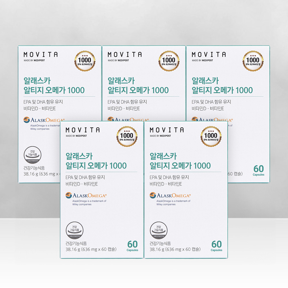 모비타 알래스카 알티지오메가1000 장용성 rTG 오메가3 EPA DHA 60캡슐, 5개