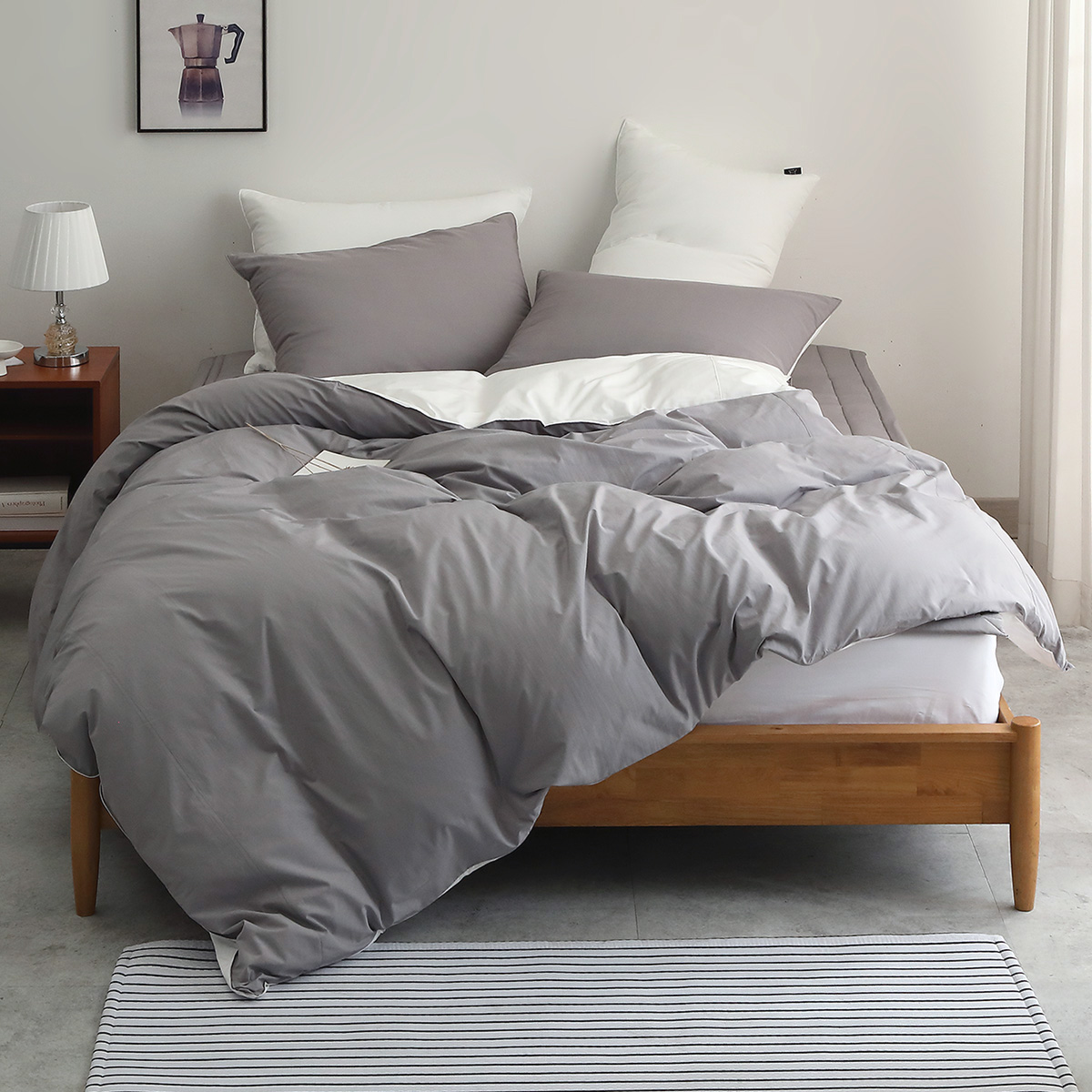 엠시베딩 호텔침구 이불세트 코튼 60수 그레이 알러지케어 사계절 라지킹이불 침구세트 K
