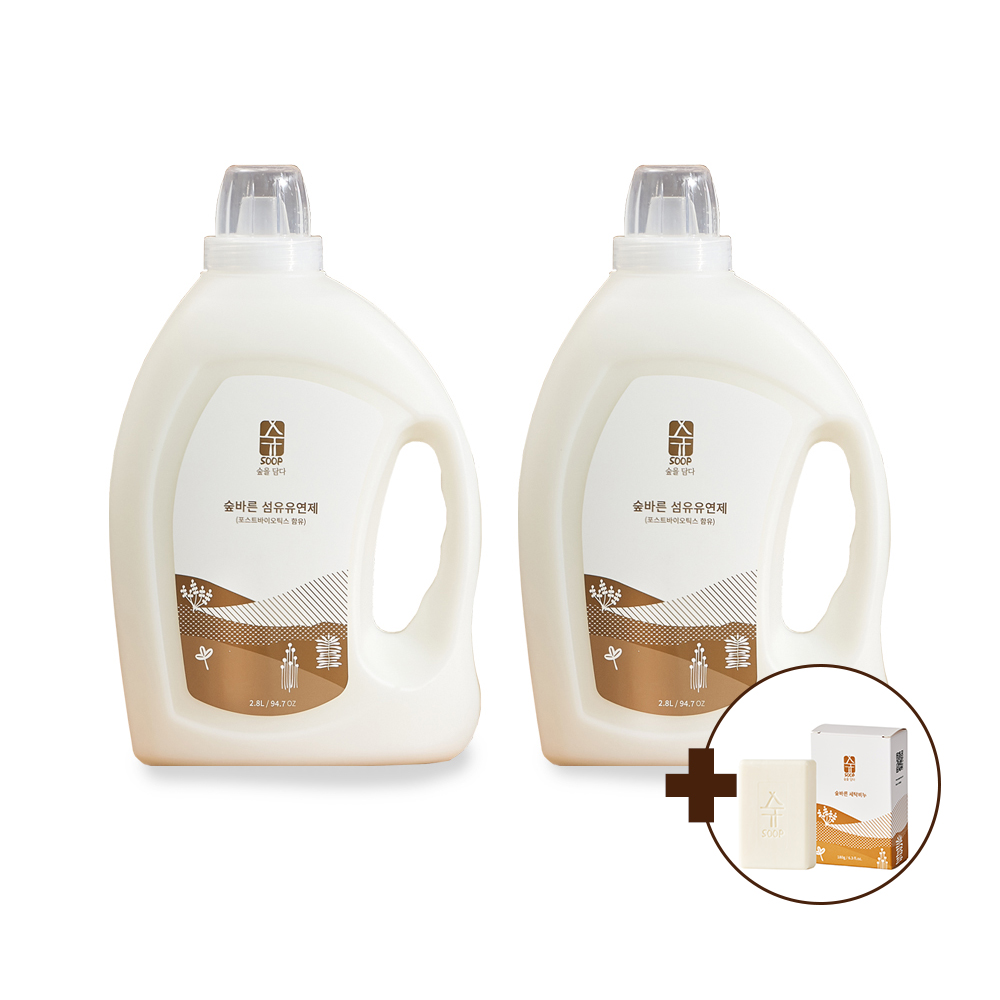 1+1 숲바른 아기 유아 대용량 섬유유연제 2.8L 베이비파우더향 고농축 드럼 통돌이 - 메인 이미지