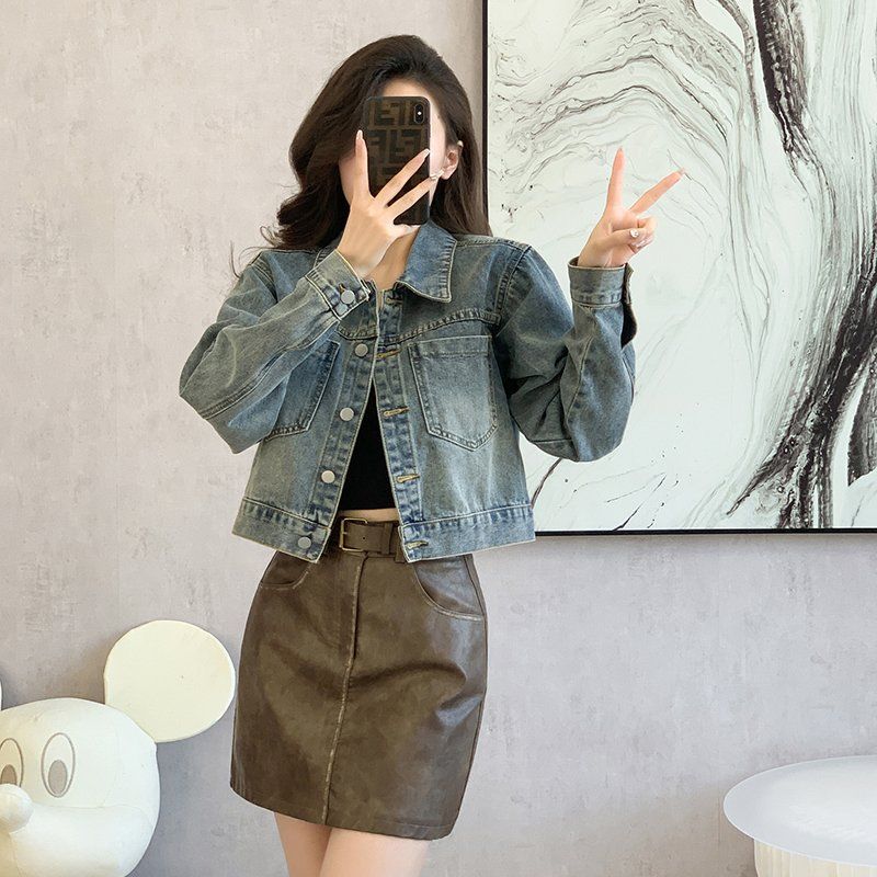 봄 가을 여성 오버핏 숏 청자켓 베이직 데일리룩 코튼혼방자켓 라이트블루 - 상세 이미지 2