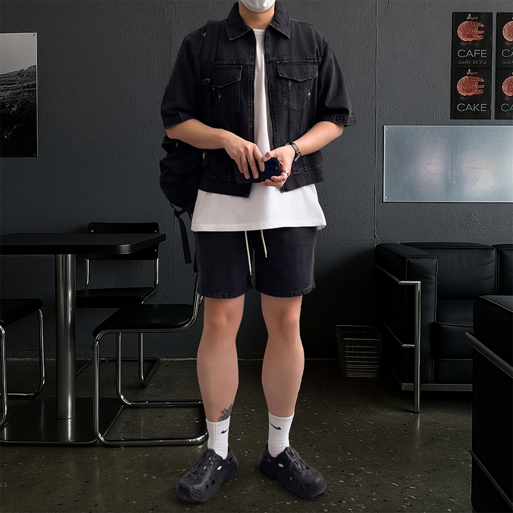 1+1 남성여름청바지 남자청반바지 흑청바지 - 상세 이미지 4