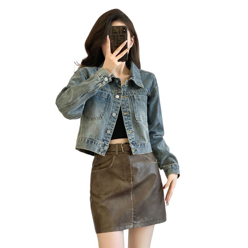 봄 가을 여성 오버핏 숏 청자켓 베이직 데일리룩 코튼혼방자켓 라이트블루 - 상세 이미지 4