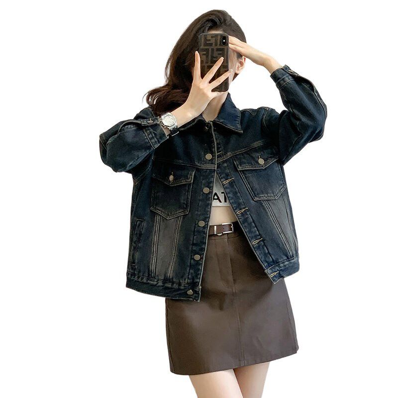 겨울 여성 하이웨스트 기모 데님자켓 빈티지워싱 캐주얼룩 면혼방자켓 딥블루 - 상세 이미지 5