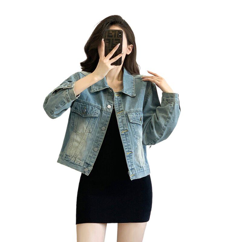 봄 가을 여성 오버핏 베이직 청자켓 간편한 데일리룩 워싱 코튼혼방자켓 라이트블루 - 상세 이미지 5
