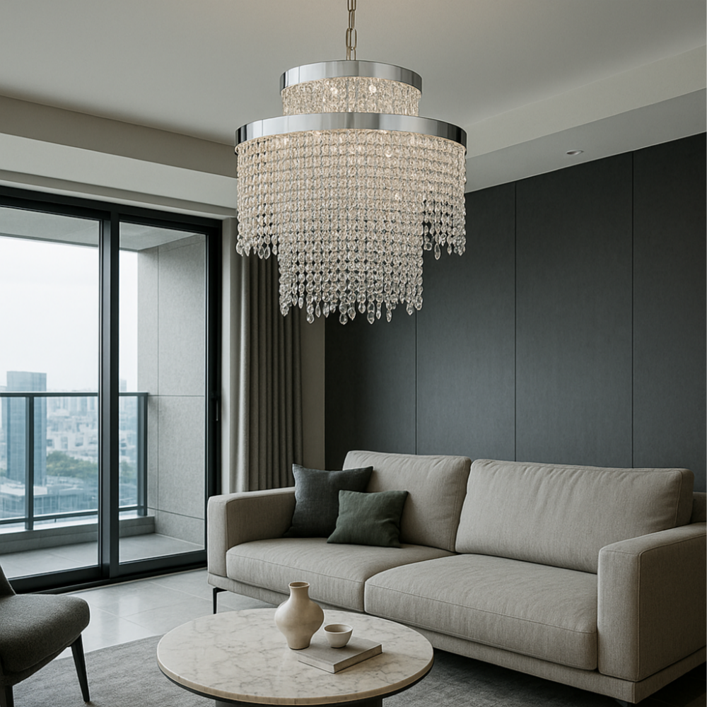 루체노 크리스탈 샹들리에 LED 35W 500 실버 샹제리제 크리스탈 조명 - 메인 이미지