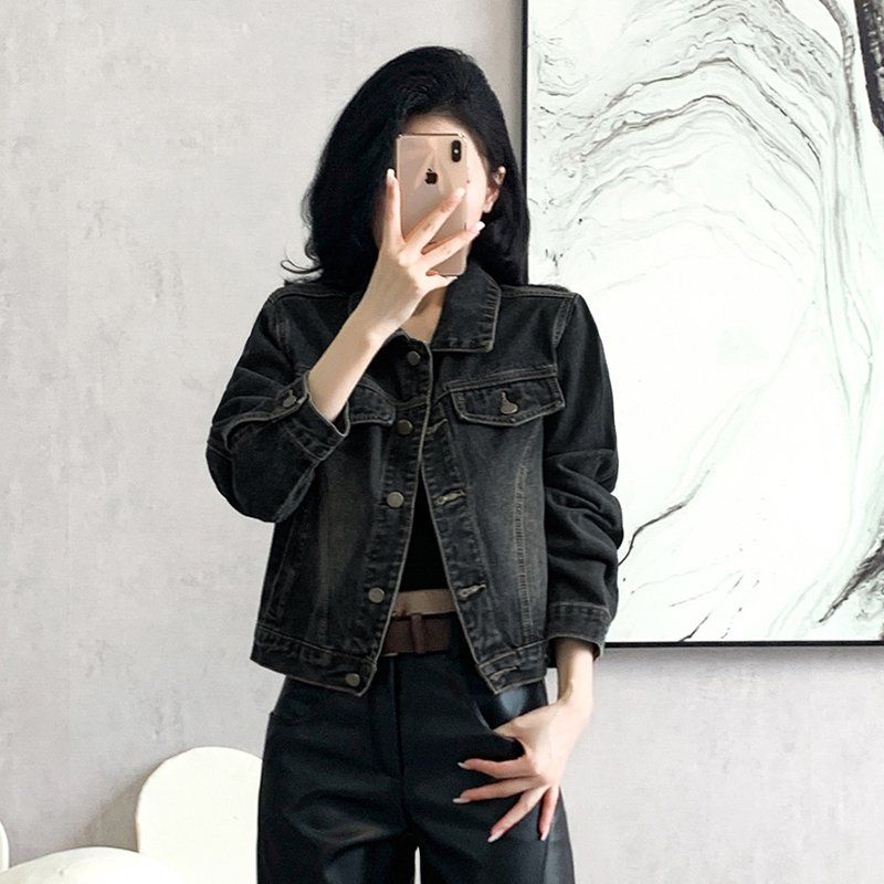 봄 가을 여성 루즈핏 기본 데님자켓 빈티지워싱 캐주얼룩 면혼방자켓 블루그레이 레트로블루 - 상세 이미지 3