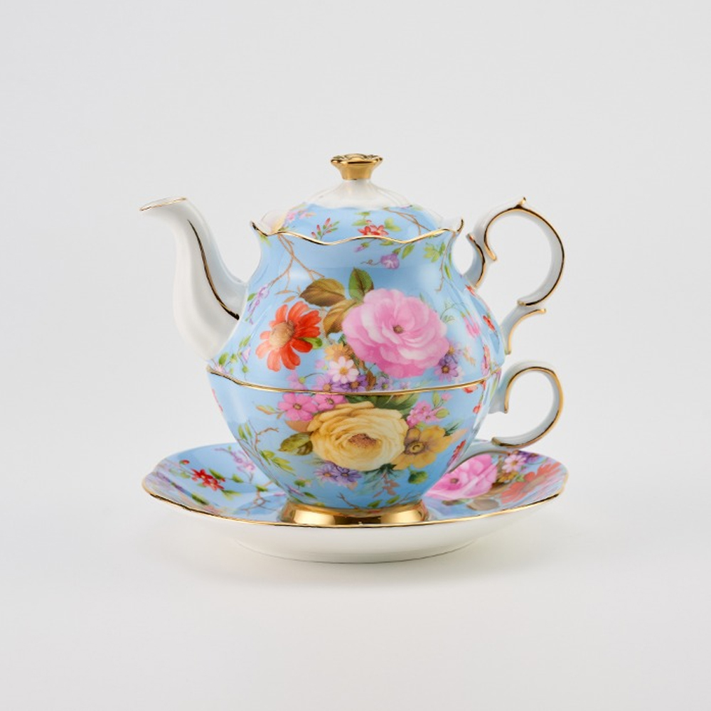 티로직 다이애나 골드림 티포원 1인 도자기 찻잔 티팟세트 300ml, 로얄로즈