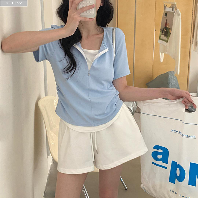 레이미 나시 레이어링 아노락 집업 반팔 티셔츠 4col 봄 여름 이중 투피스 제이플로우 이미지 8