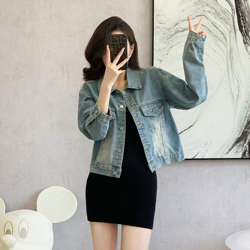 봄 가을 여성 오버핏 베이직 청자켓 간편한 데일리룩 워싱 코튼혼방자켓 라이트블루 - 상세 이미지 2