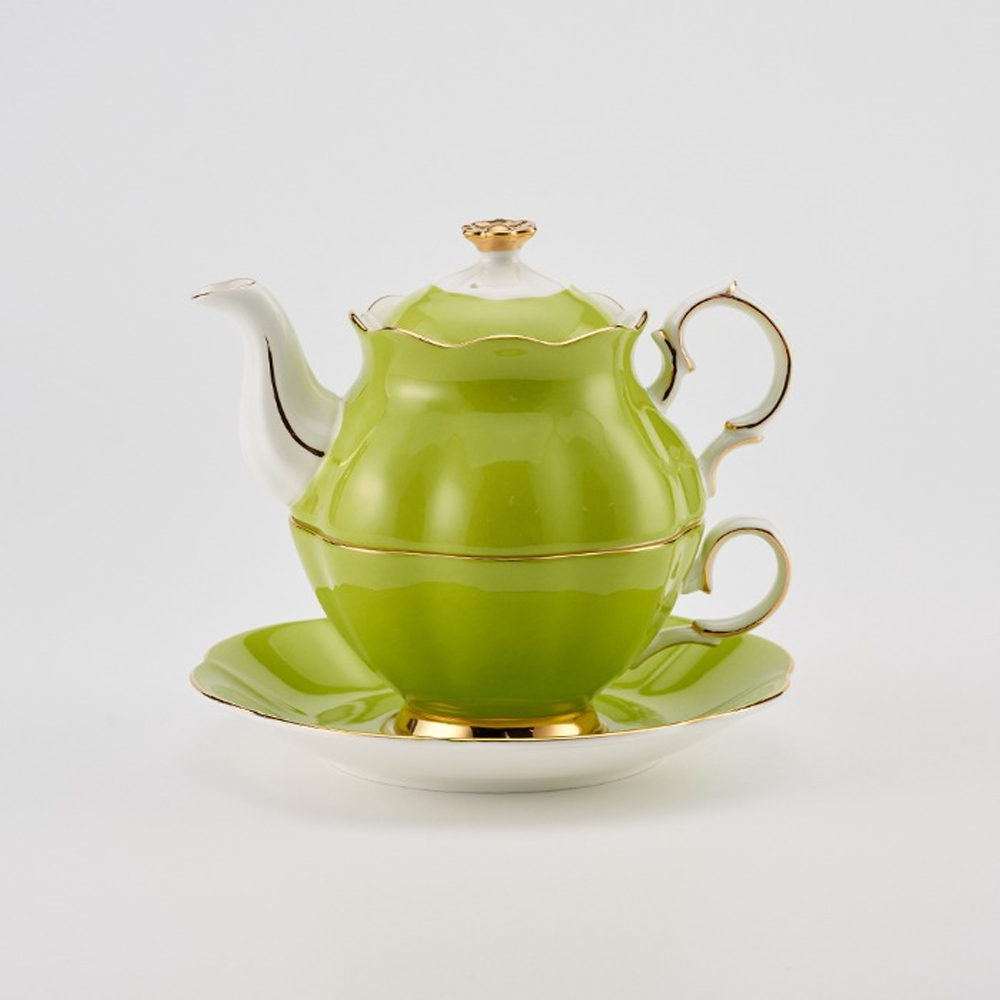 티로직 다이애나 골드림 티포원 1인 도자기 찻잔 티팟세트 300ml, 라임