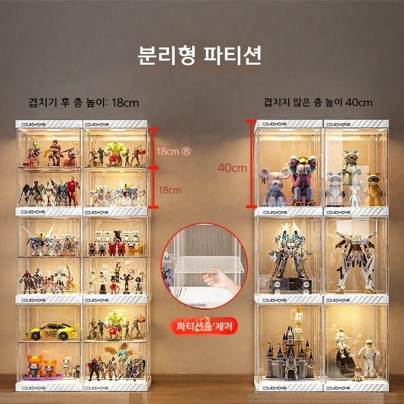 투명 피규어 진열장 아크릴형 전시 케이스 모형 인형 장식장 수납 진열 선반 인테리어 전시용 가구 단일셀 40cm 8단(4단) - 상세 이미지 3