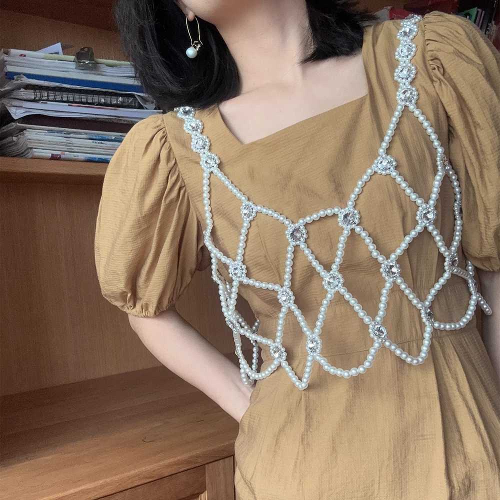 비즈뷔스티에 장식 뷔스티에 뷔에스트 그물 탑 민소매 - 상품 이미지