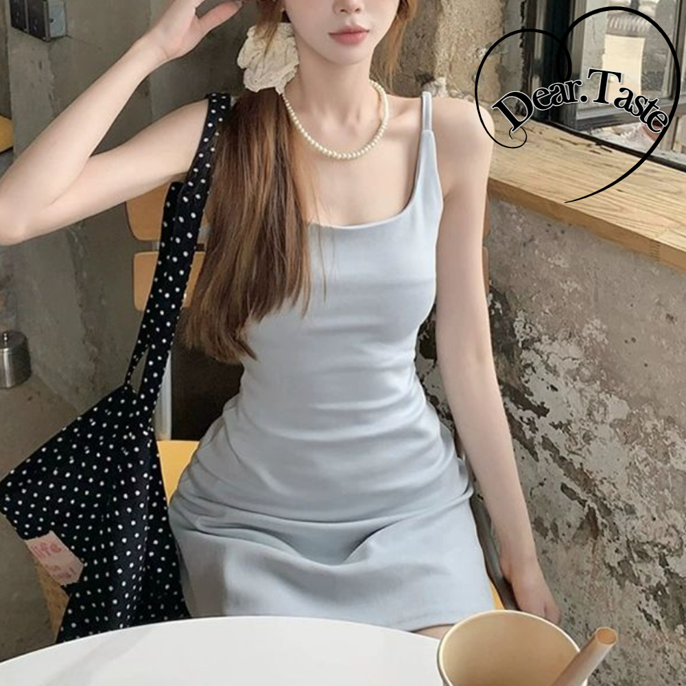 섹시 슬림 민소매 원피스 여름 여성 미니 캐주얼 뷔스티에 무지 - 상품 이미지