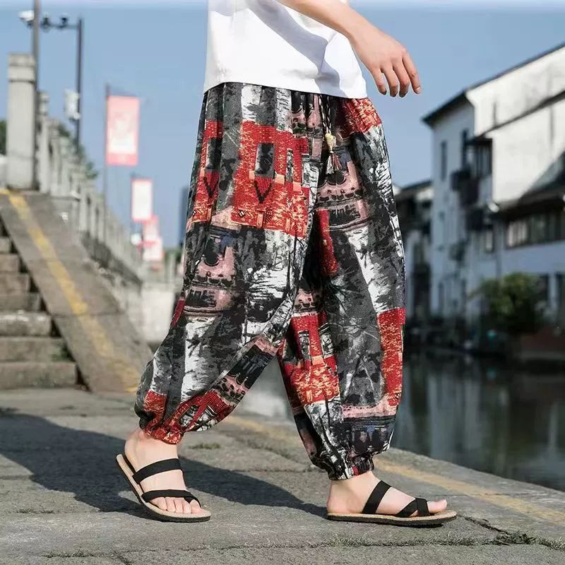 코끼리 바지 남성용 여름 보헤미안 루즈핏 팬츠 캐주얼 느슨한 요가복 수련복 - 상세 이미지 4