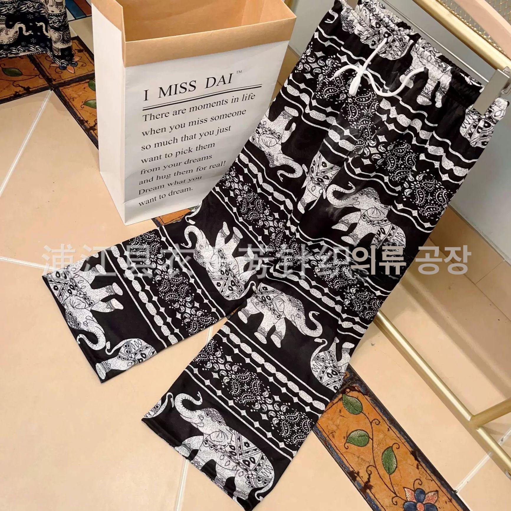 여성용 태국 코끼리 와이드 팬츠 바지 에스닉 허리끈 냉장고 - 상세 이미지 4
