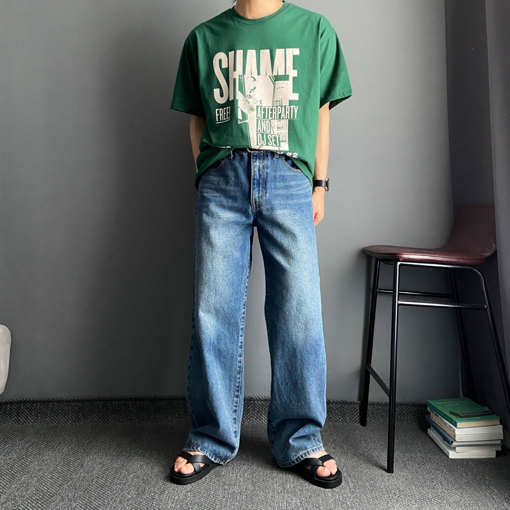 남자 프린팅 라운드 반팔티 티셔츠 오버핏 일반핏 면티 - 상세 이미지 3