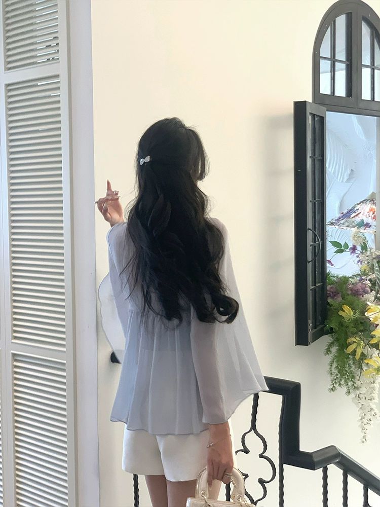 레이스 긴팔 셔츠 시원한 여름 여성셔츠 - 상세 이미지 5