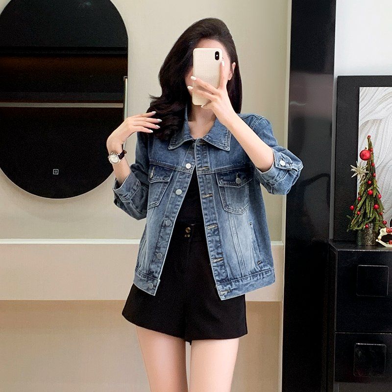 봄가을 여성 루즈핏 데님 자켓 워싱 빈티지 버튼 포켓 간절기 아우터 블루 - 상품 이미지