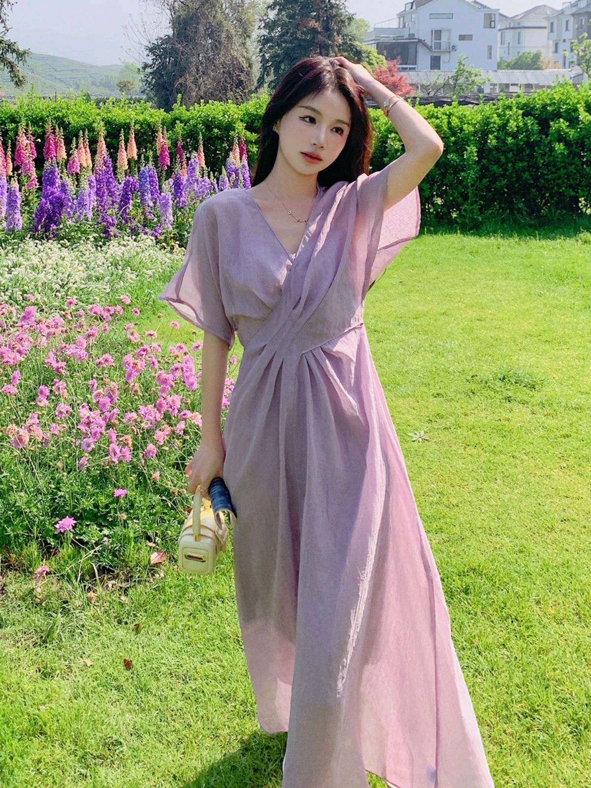 핑크 퍼플 여리여리 원피스 쉬폰 바스락 여신 롱원피스 - 상세 이미지 5