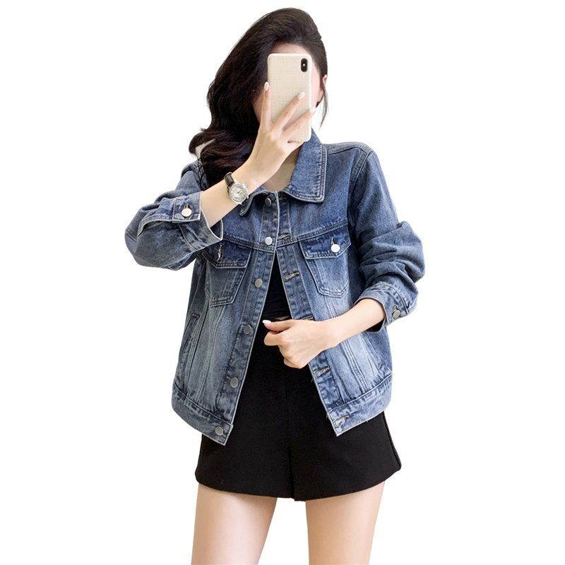봄가을 여성 루즈핏 데님 자켓 워싱 빈티지 버튼 포켓 간절기 아우터 블루 - 상세 이미지 5