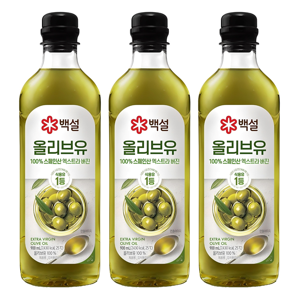 CJ 백설 압착 올리브유 900ml x 3개 : 유스 코리아
