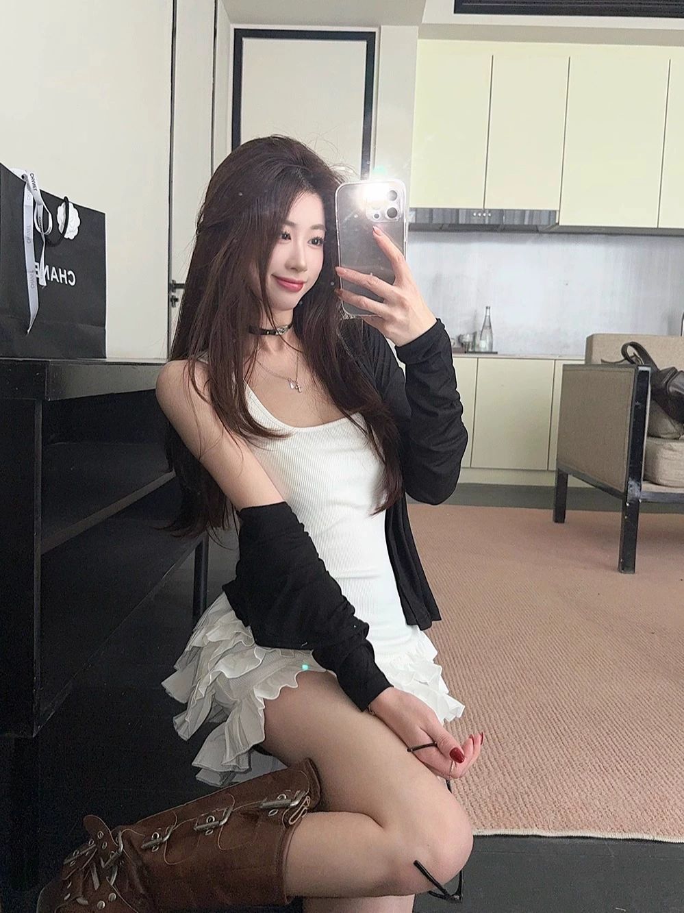 여름 화이트 원피스 섹시 딱붙는 짧은 A라인 미니원피스 주름 - 상세 이미지 5