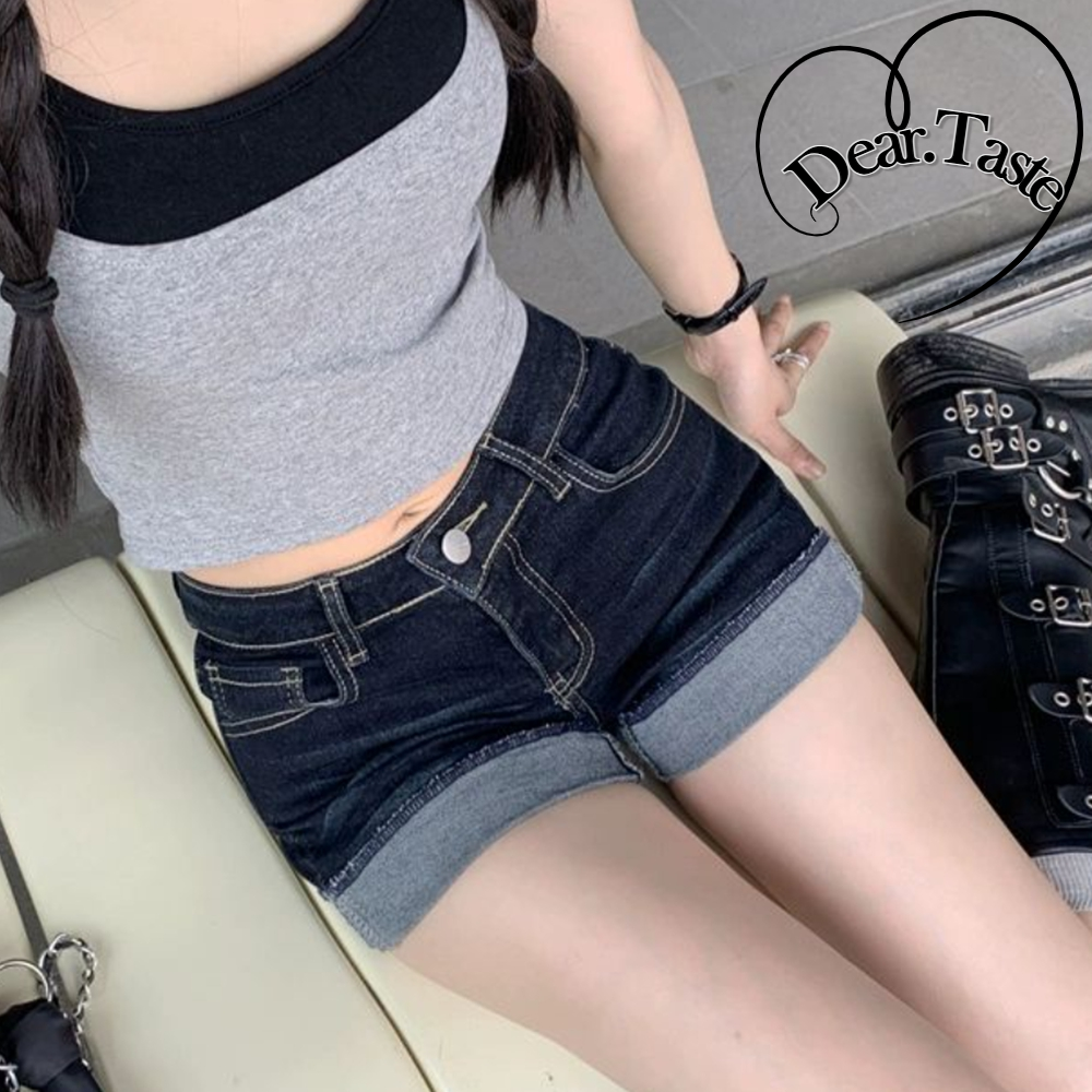 여성 하이웨이스트 섹시 반바지 슬림핏 딱붙는 다크불루 데님 핫팬츠 - 메인 이미지