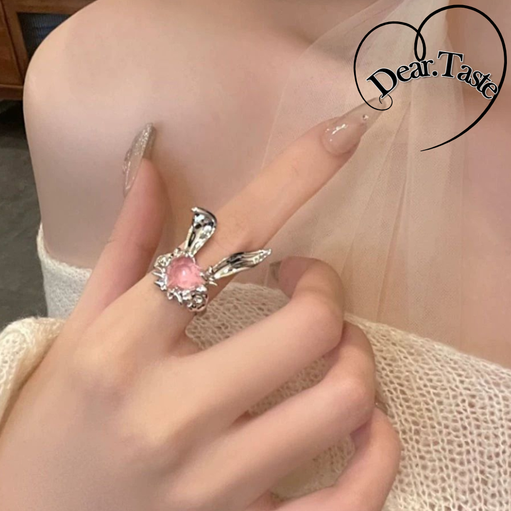 하트 러브 반지 토끼 오픈 링 사랑 패션 여성 트렌디 유니크 핸드메이드 작은 - 메인 이미지