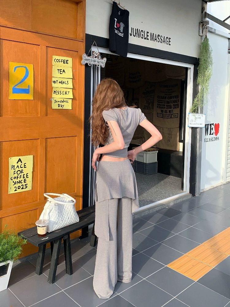 여성 여름 타이트 힙한 투피스 세트 트레이닝 반팔 치마바지 댄스 - 상세 이미지 5