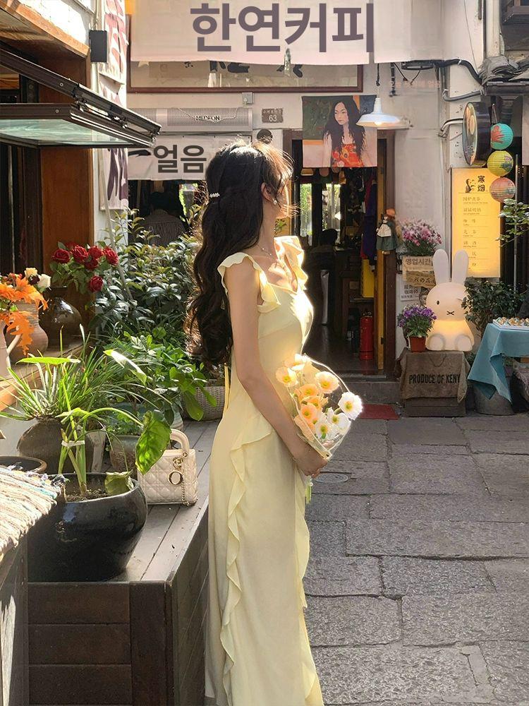 여름 프릴 롱 원피스 시원한 예쁜 플레어 체형 커버 맥시 - 상세 이미지 3