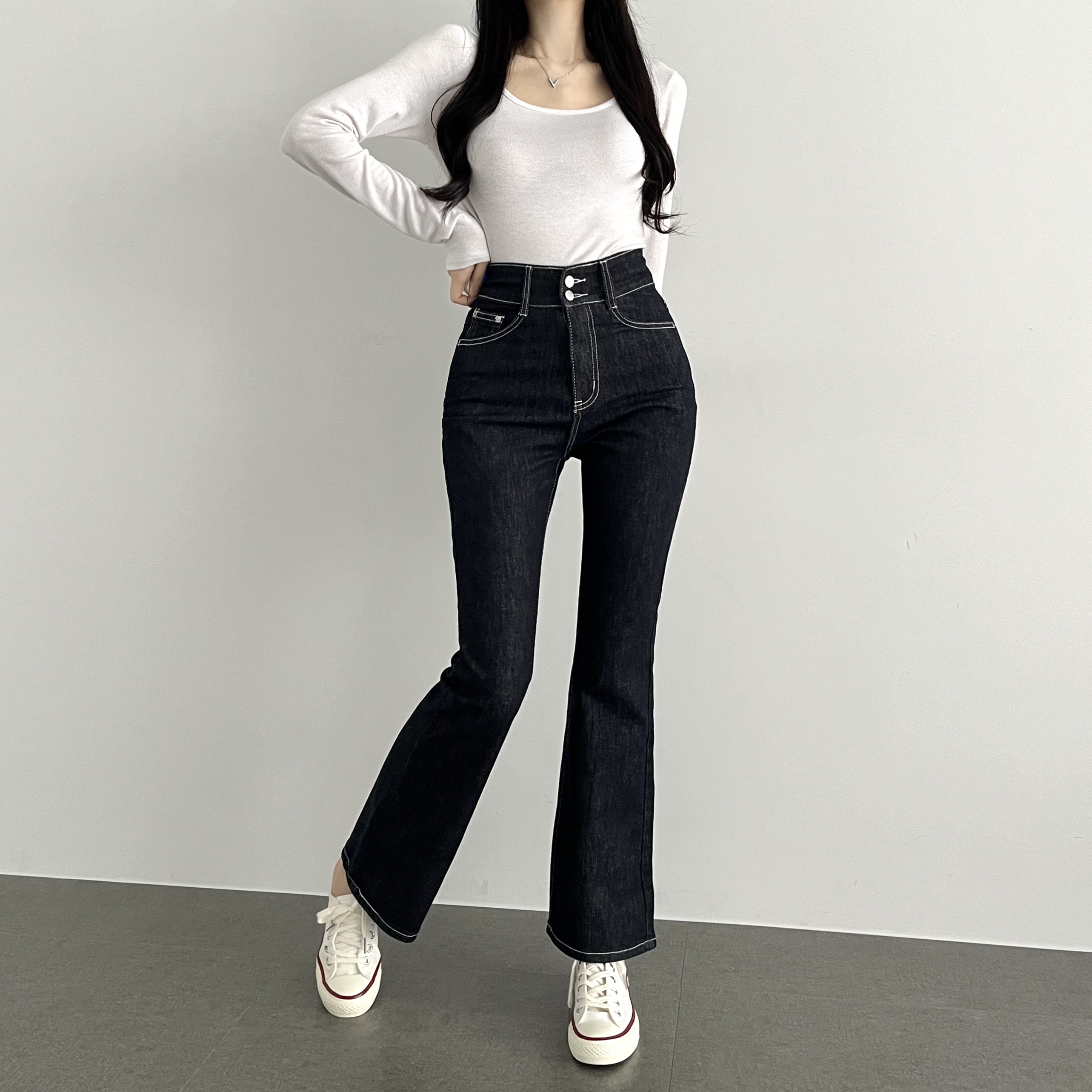 여성 키작녀 부츠컷청바지 생지데님 세미부츠컷청바지