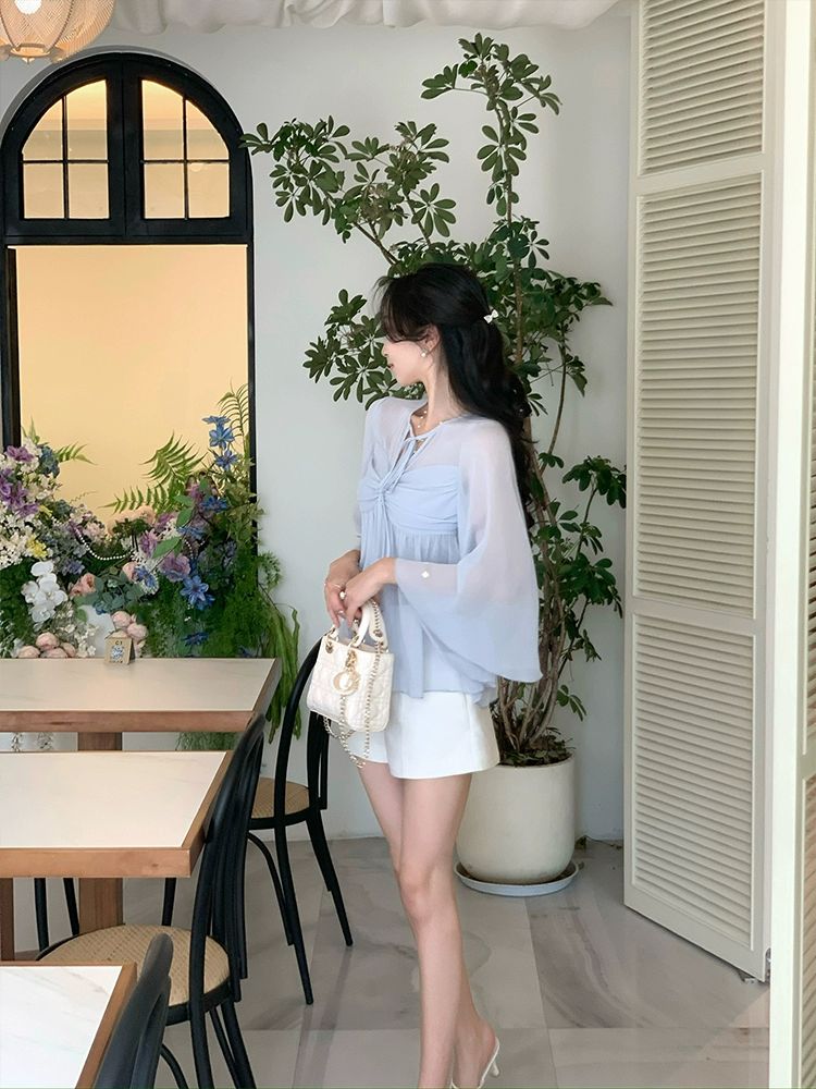 레이스 긴팔 셔츠 시원한 여름 여성셔츠 - 상세 이미지 3