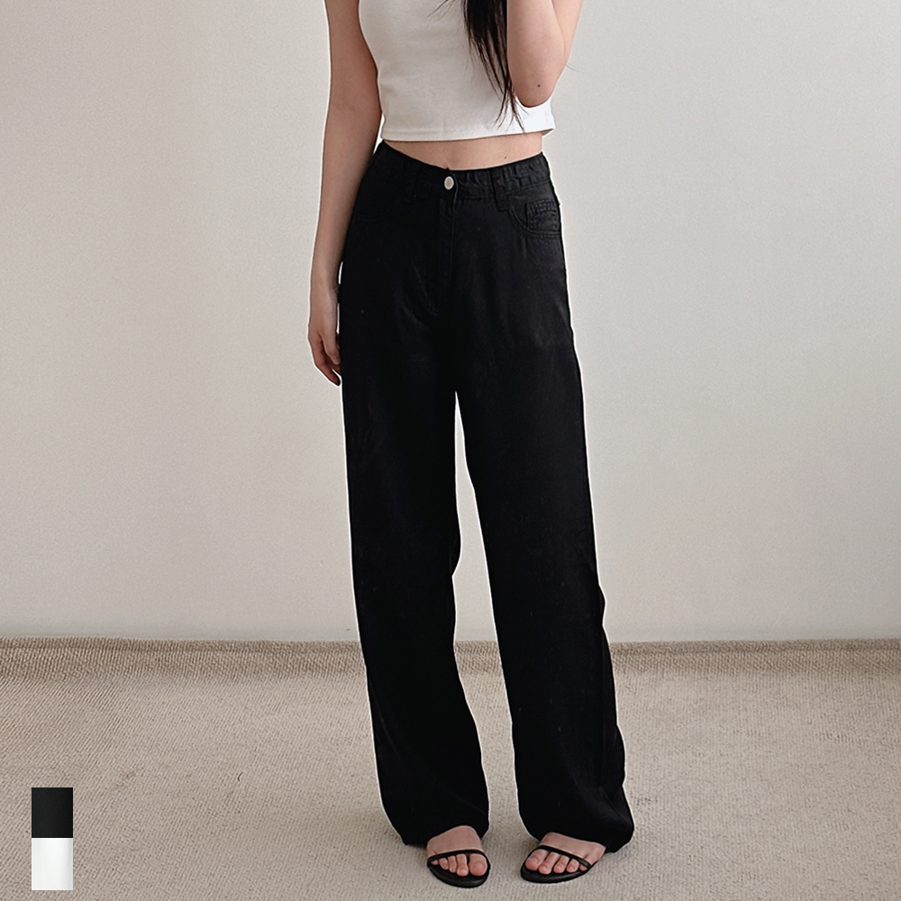 여성 와이드 팬츠 여름 쿨링 하이웨스트 인밴딩 블랙 화이트 키작녀 빅사이즈 바지