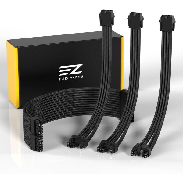 EZDIYFAB 파워서플라이 케이블 연장 슬리브드 커스텀 모드 GPU PC 소프트 나일론 브레이드드 컴비 키트 24핀8핀에서 6+2핀8핀에서 4... 
