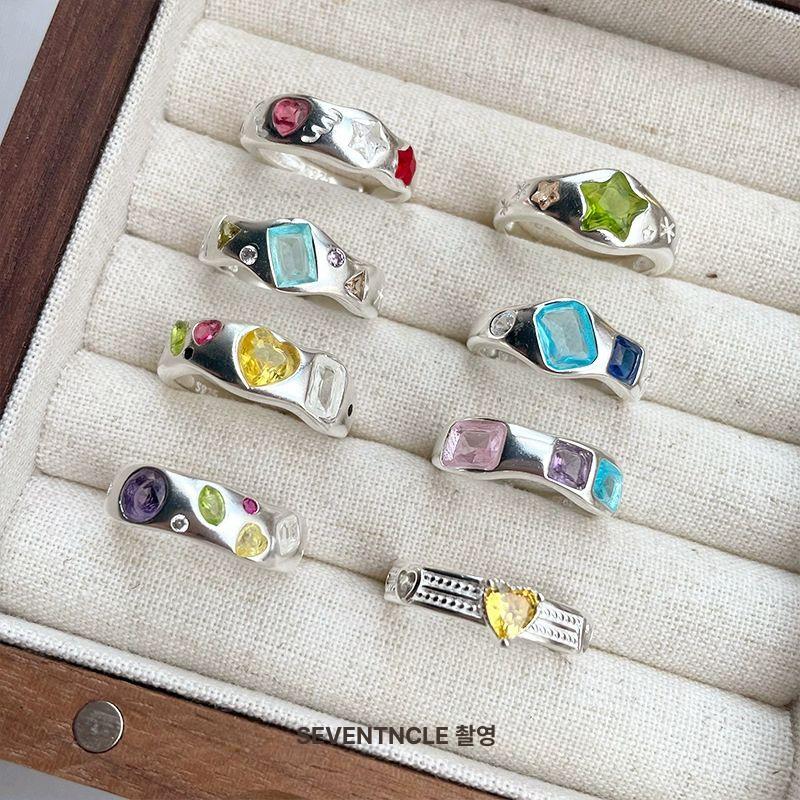 컬러 지르콘 하트 링 인터로킹 반지 유니크 볼드 - 상세 이미지 2