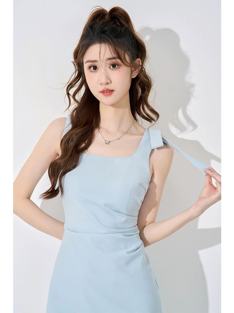 여성 여름 프렌치 슬림 원피스 민소매 날씬해보이는 나시 드레스 - 상세 이미지 2