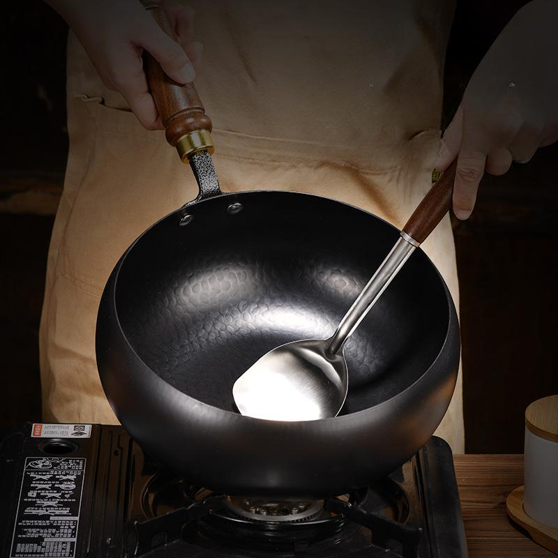 무쇠 웍 24cm 중국산 광면 단독냄비 깊은 원형 무쇠팬 전통 중식 볶음용 웍 궁중팬