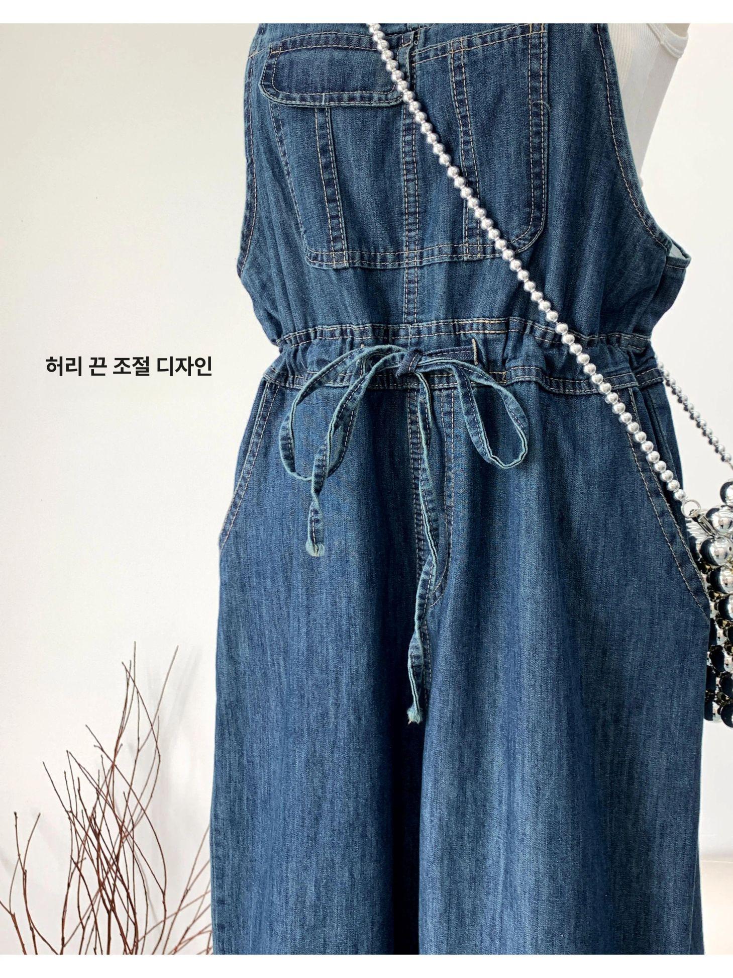 점프슈트코디 데님 끈 청바지 허리 스트링 점프 슈트 얇은끈 멜빵 바지 - 상세 이미지 5