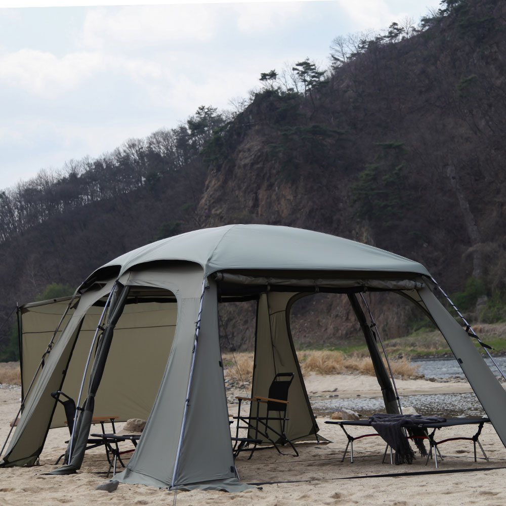 블루폴 브레이브 리빙쉘텐트 거실형 장박 대형 캠핑텐트 TPU창 풀구성 카키