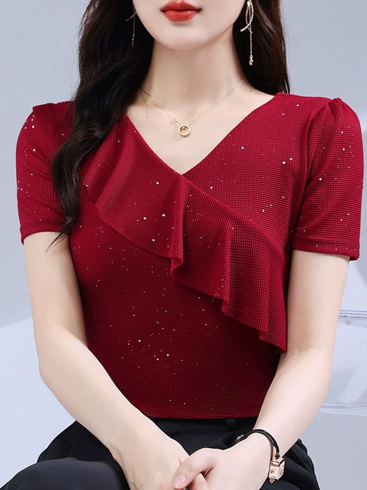 댄스 춤 프릴 상의 여자 브이넥 라인댄스 복장 줌바 라틴 - 상세 이미지 2
