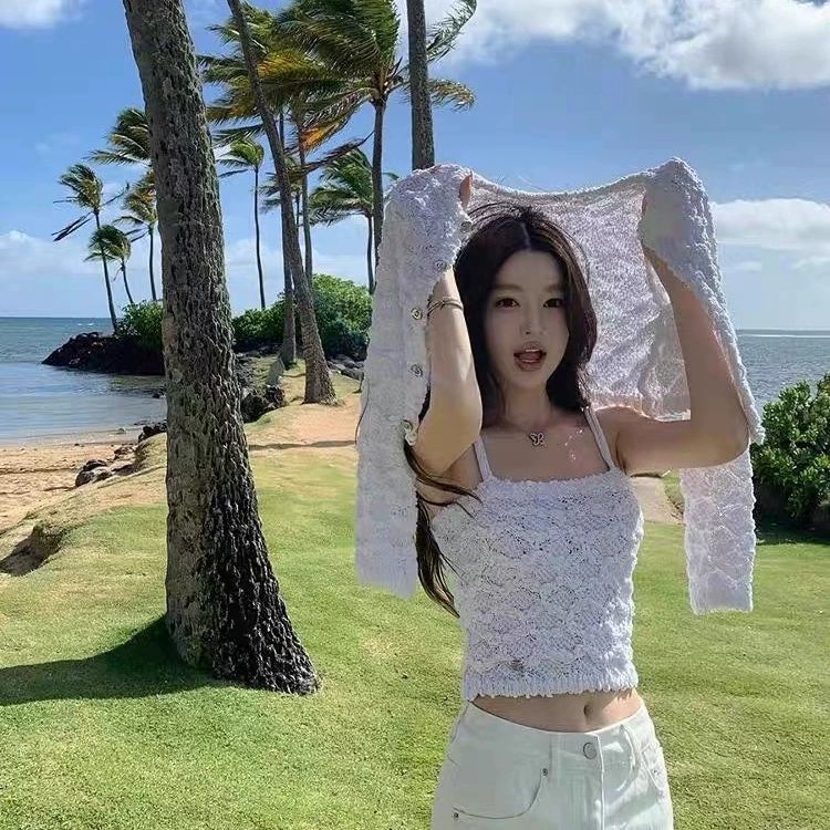 그물 자켓 예능 크로쉐 펀칭 폼폼 - 상세 이미지 4