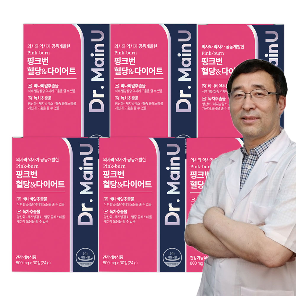 닥터메인유 녹차 카테킨 바나바잎 핑크번 혈당다이어트 체지방감소 혈당억제 30정, 6개 - 상품 이미지
