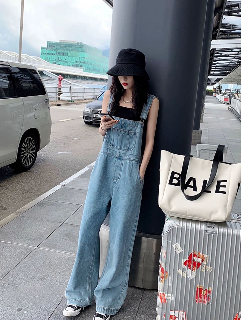 오버롤데님 날씬 와이드 멜빵바지 루즈핏 데님 연청 점프슈트 - 상세 이미지 3