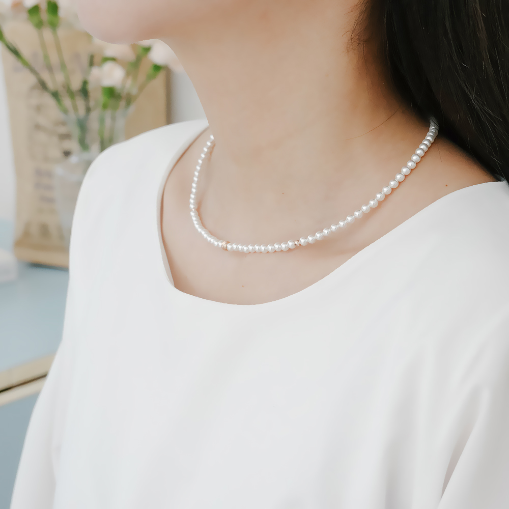 14k 컷팅볼 4mm 진주 목걸이 OPPN0160 이미지 7